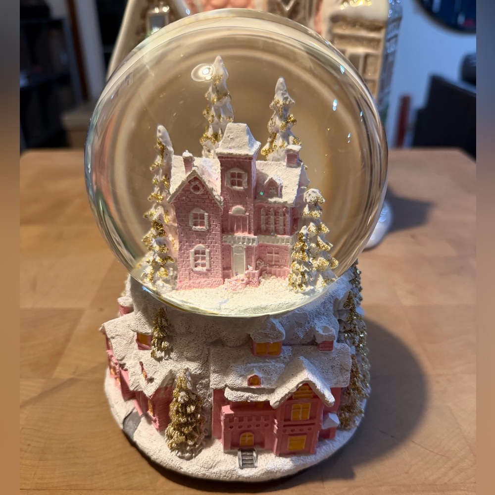 Charming Pink and Gold Holiday Snow Globe